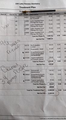 Treatment Plan from 3/2023 My UT dentist didn't charge or require my husband to return for a $200 4-6 week re-eval after his deep cleaning.