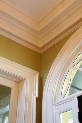 Arched top window trim, Custom door trim and Multi piece crown molding