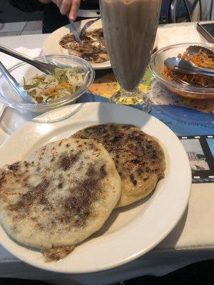 Pupusas with curtido and horchata