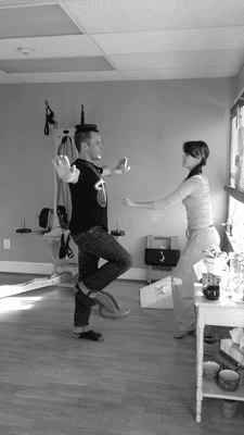 Client with Gyrotonic Trainer Katie Moorhead- sample session during EBB & FLOW opening day...Photo: Andrea D. Shelley