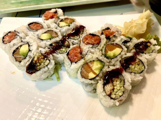 Special B. Spicy Tuna, Salmon-Avocado and Eel Cucumber Roll Combo