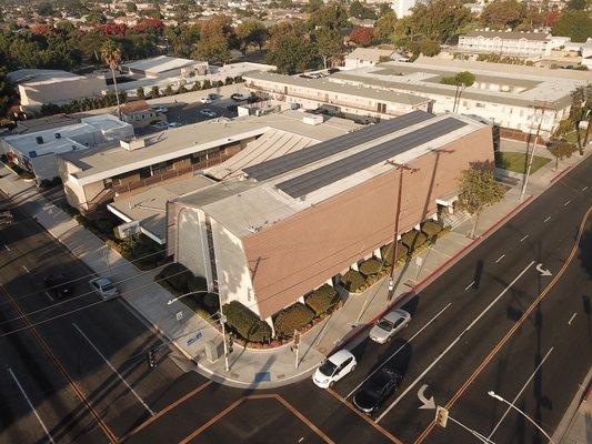 Aerial photo of the church from across the street