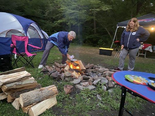 My dad making Popcorn over the fire