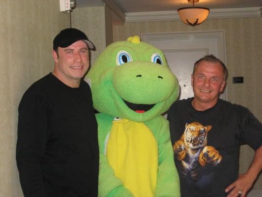 Grand Master Bobby, Tokyo Joe's Mascot - The Little Iguana and John Travolta at a kids safety convention in Key Biscayne, FL