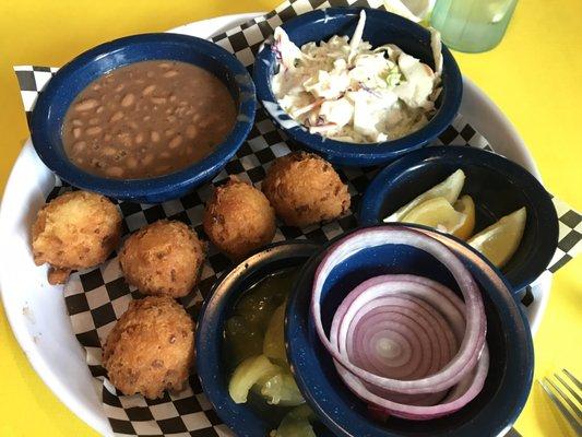 The fixin's! Hush puppies couldn't be more delicious or perfectly cooked!