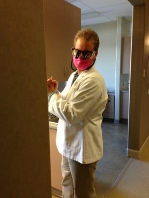 Dr Todd with his pink mask for breast cancer month.