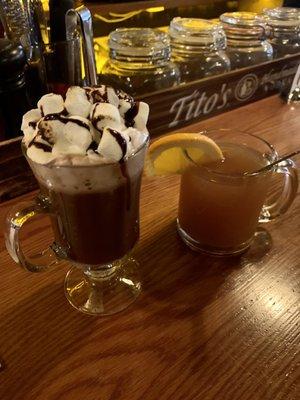 Boozy hot chocolate and warm mulled cider!