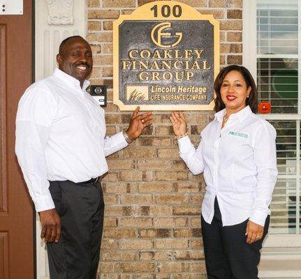 Cal and Renee in front of Coakley Financial Group - Lincoln Heritage