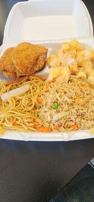 coconut shrimp fried rice lo mein fried fish