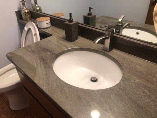 Finished bathroom countertop by Summit Granite. Jenny Jiang is a wonderful owner and operator!