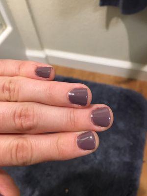 This was a basic manicure. The lady was friendly but there is paint on my skin, bubbles in the polish and it looks messy.