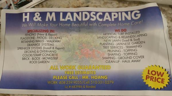 H and M Landscaping