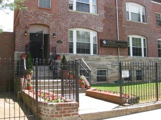 the front of the building (along Columbia Rd, NW)