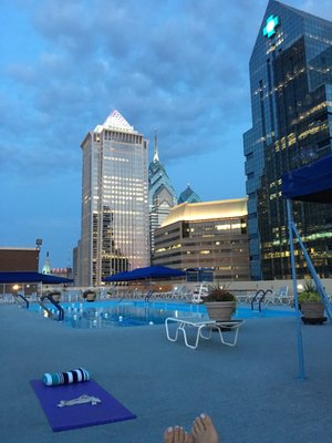 Evenings at the heated rooftop pool at Kennedy House - with incredible views of Center City!