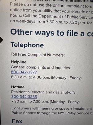 This is the NYS Public Service complaint line for anyone with similar problems