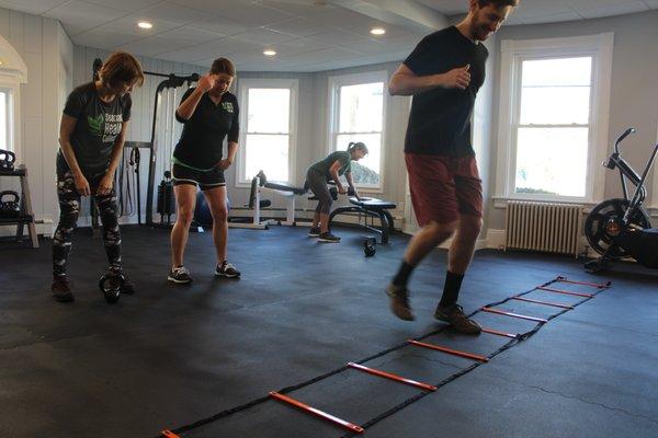 Circuit training classes always have a lot going on. Different exercises for everyone!