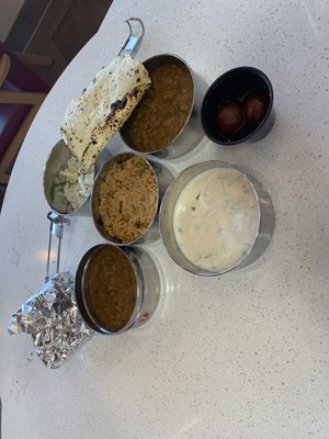 Pav Bhaji, Tava Pulao, Raita, papad, Gulab Jamun