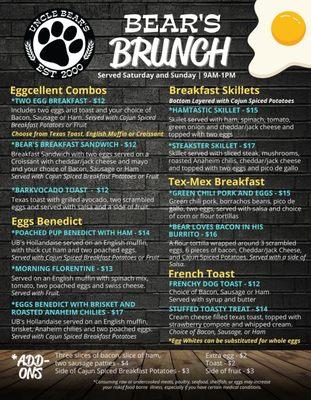 Brunch is now available every Saturday and Sunday from 9AM-1PM.