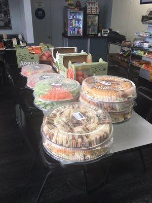 Food for 80. Gourmet sandwich platters, vegetable platters, fruit platters, kettle chips and Mac salad.