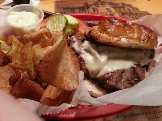 Prime Rib Pretzel Sandwich