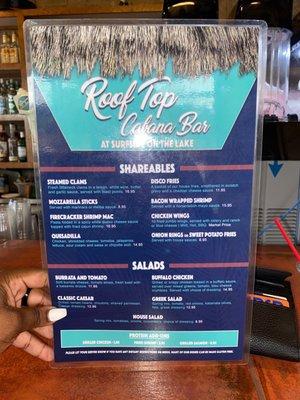 Roof Top Cabana Menu