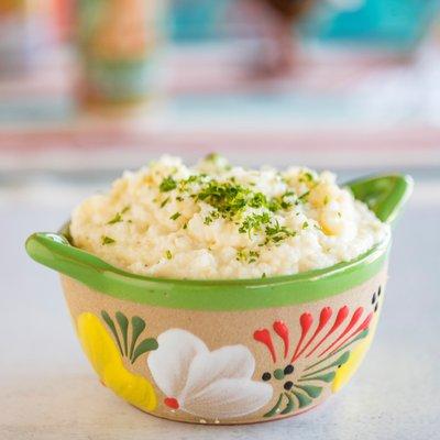 Pozole Grits, with Aged Cheddar and  Parmigiano Reggiano