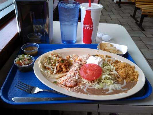 Combo # 1, taco and enchilada plate, with a side of horchata