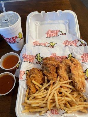 Combo 4. Three Wings, 3 Fingers Fries & Drink Combo. (12.99)