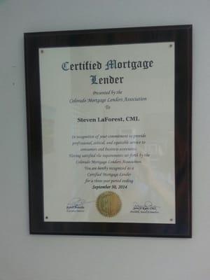 Certified Mortgage Lender Certificate