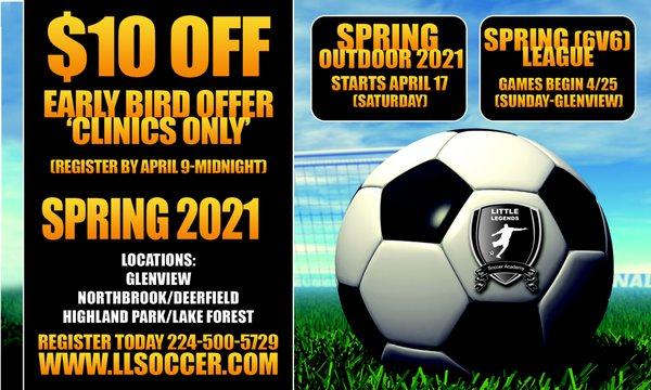 Spring 2021 Outdoor Soccer (Clinics, Games, Premier 6v6 League, Private Training)