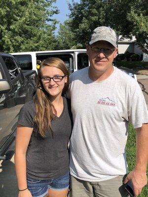 John and his daughter windshield replacement team