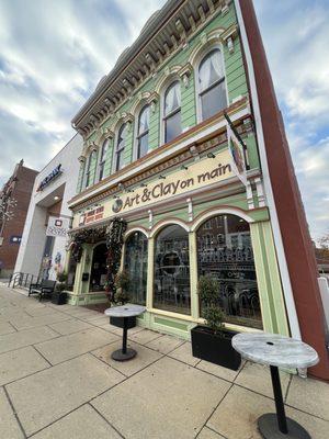 Outside the shop in downtown Lancaster.