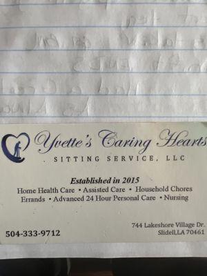 Yvettes Caring Hearts Sitting Service