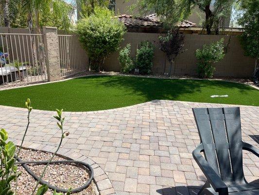 Plants pavers and turf in the back