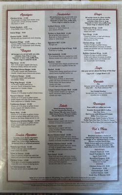 Lunch/dinner menu