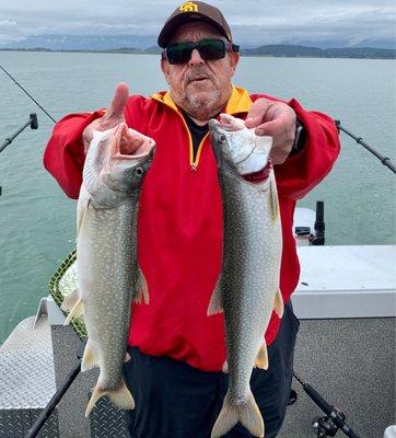 Two Lake trout brought in on a double hook up.