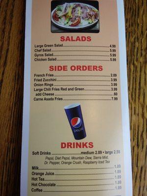 Salads/drinks/side orders.