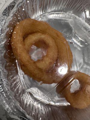 Onion rings were yummy, kids had already dug into them