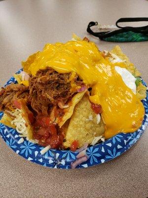 Pork and chicken nachos.