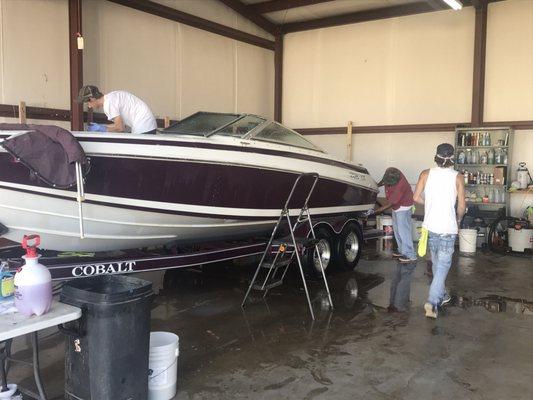 The team Detailing a boat