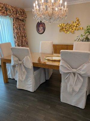 Slipcovered Parson Chairs with BOWS