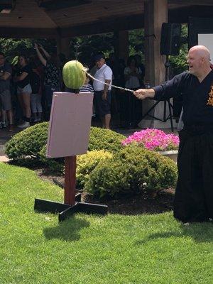 Yes, that is a watermelon being smashed.