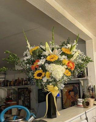 Beautiful Giant yellow bouquet for Mother's Day with white lilies ($150+tax)