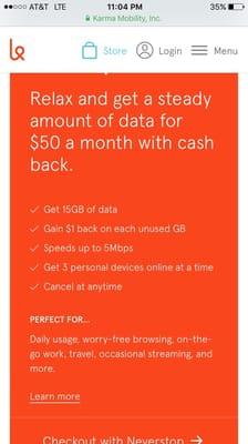 New neverstop plan. 15Gb data cap and the same $50 price that was once for unlimited data.