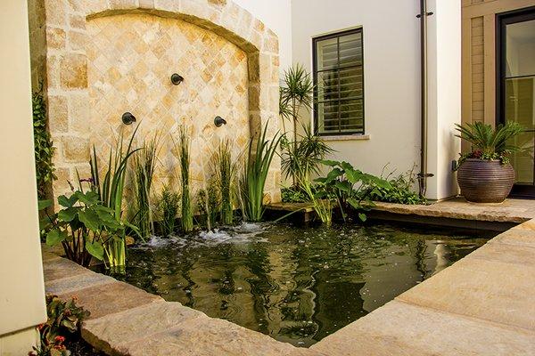 Newport Coast Residence-Courtyard water feature and koi pond