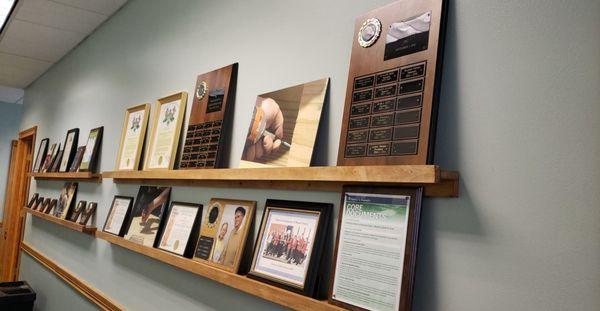 A hallway of history and achievements.