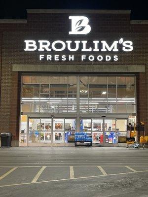 The front entrance of Broulims Fresh Foods Supermarket in Rexburg, Idaho.