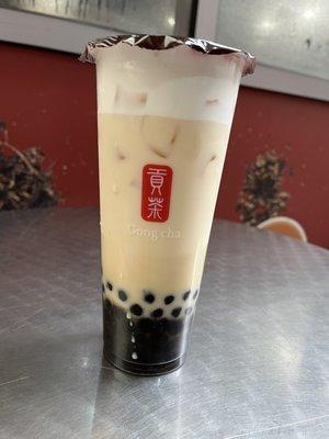 green milk tea with boba & milk foam - large