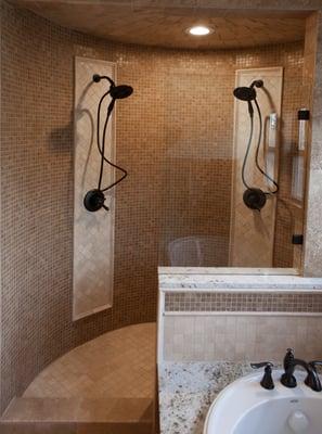 CURVED SHOWER?? WHY NOT! 
This client had a design in mind but wasn't sure how to select the materials and finishes...