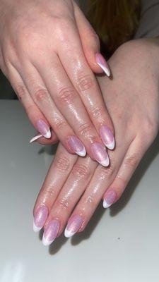 French Tip, acrylic, chrome nails.